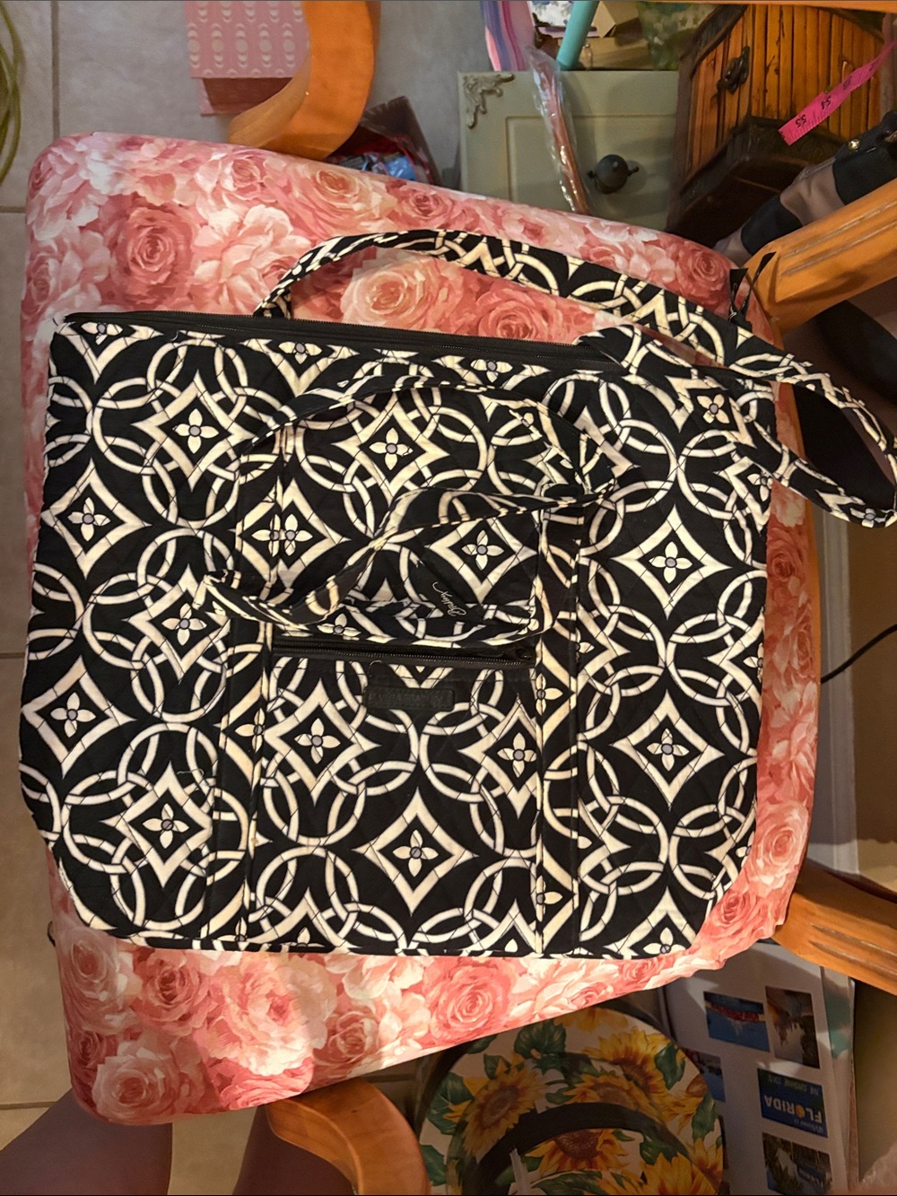 Vera Bradley Black and Cream Geometric Quilted Tote